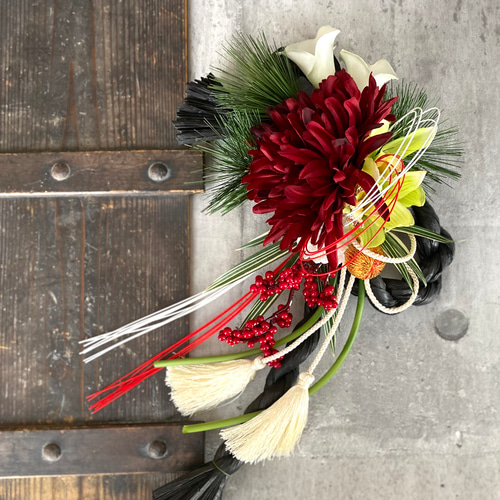 早割2026お正月】しめ縄飾り（結）ブラック&レッド しめ縄・しめ飾り