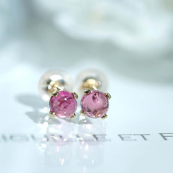 K14GF 宝石質ピンクトルマリン カボションスタッドピアス K10シリコン