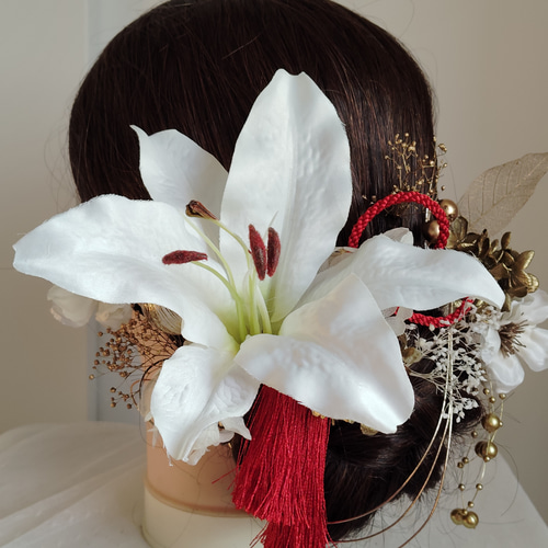 カサブランカと胡蝶蘭の髪飾り　白無垢　打掛　成人式　和婚　髪飾り c9ae20b48014c64ee5dcd2050ef989