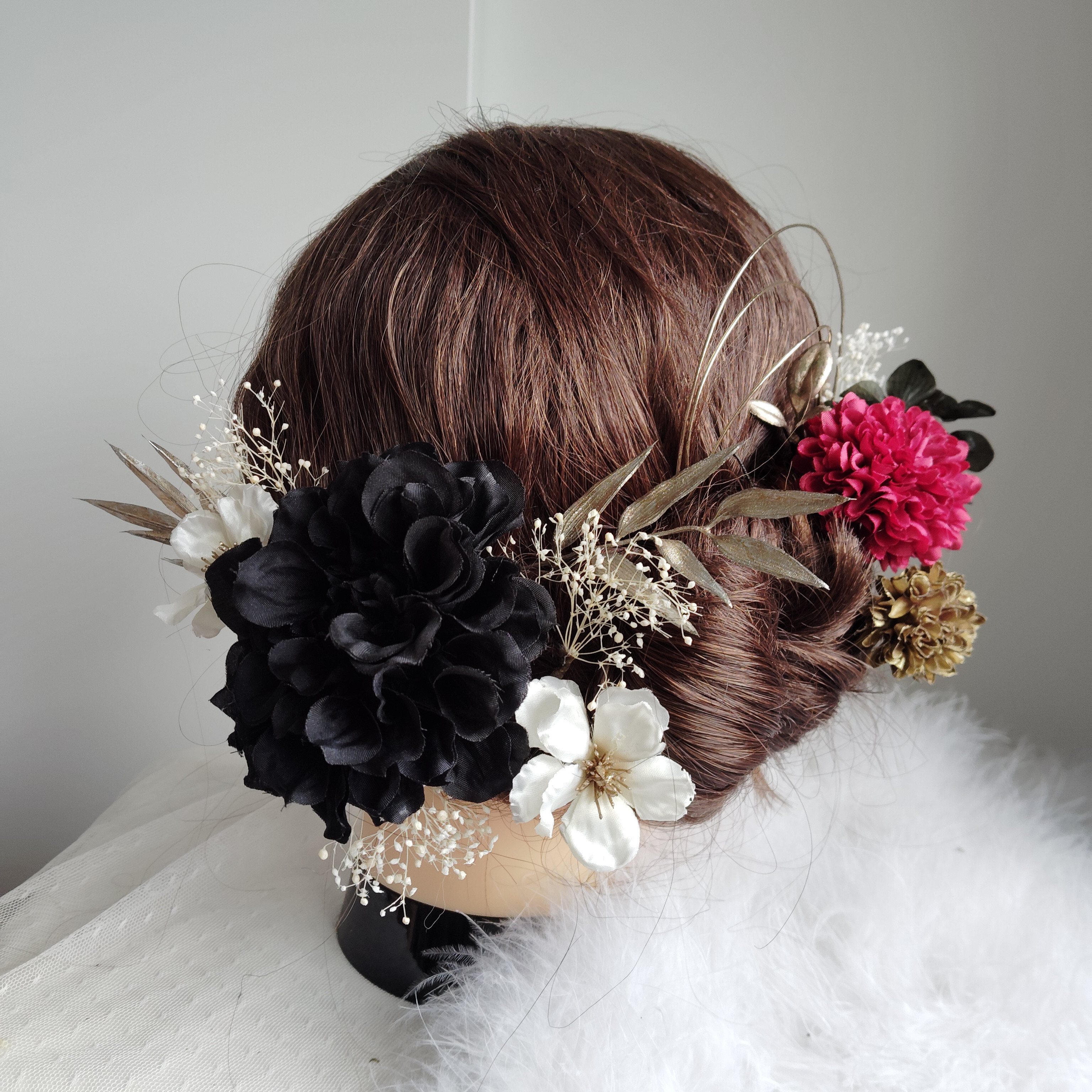 咲静＿＿上品ダリアと林檎の花の髪飾り　卒業式　成人式 　結婚式　髪飾り 　白無垢　色打掛　振袖　着物　袴　和装