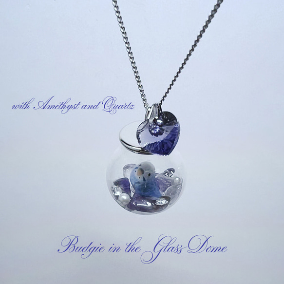 インコのガラスドームネックレス・セキセイインコ・ブルー 4枚目の画像