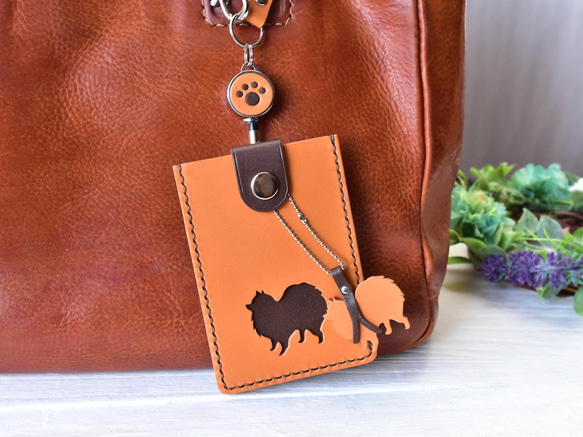 《特集掲載》【受注制作】犬シルエット パスケース【お好きな犬種で制作】リール付 名入れ可 犬種グッズ ※袋ラッピング無料 10枚目の画像