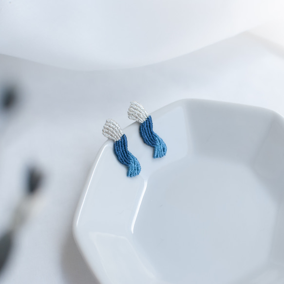 貝殼刺繡耳環【粉色/藍色】 第2張的照片