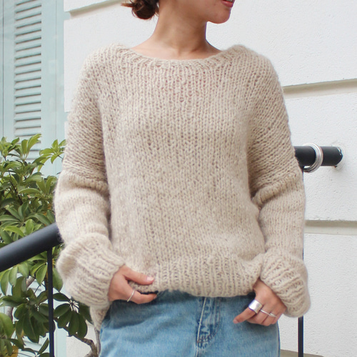 ◉軽ふわ手編みニット◉モヘアショートセーター ナチュラル ニット