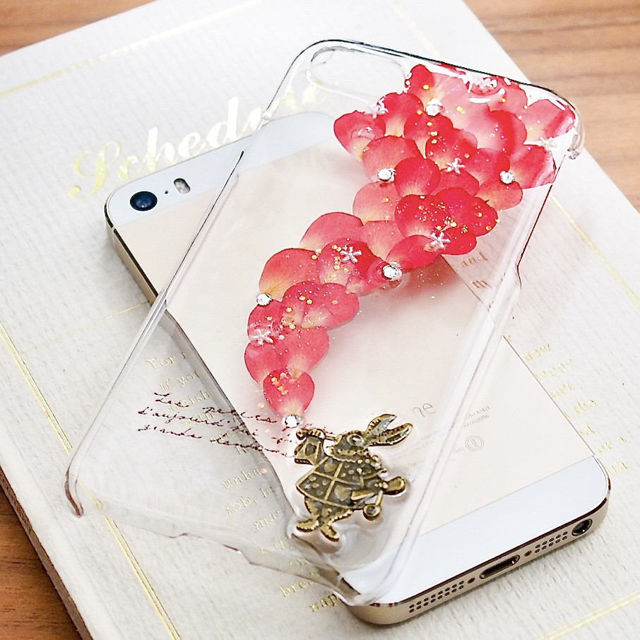 アリスうさぎとミニバラの押し花スマホケース＊167 手帳型 全