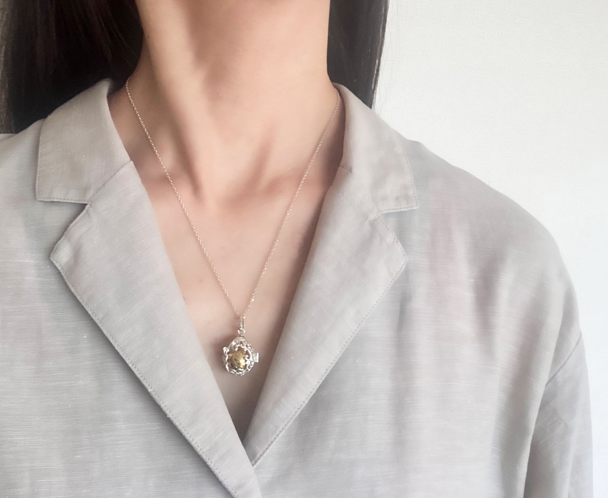 ✼シルバー925✼ジャスパーのネックレス༺ぱかりと開けられる•*•エレガントな卵型༻天然石アクセサリー/プレゼント人気