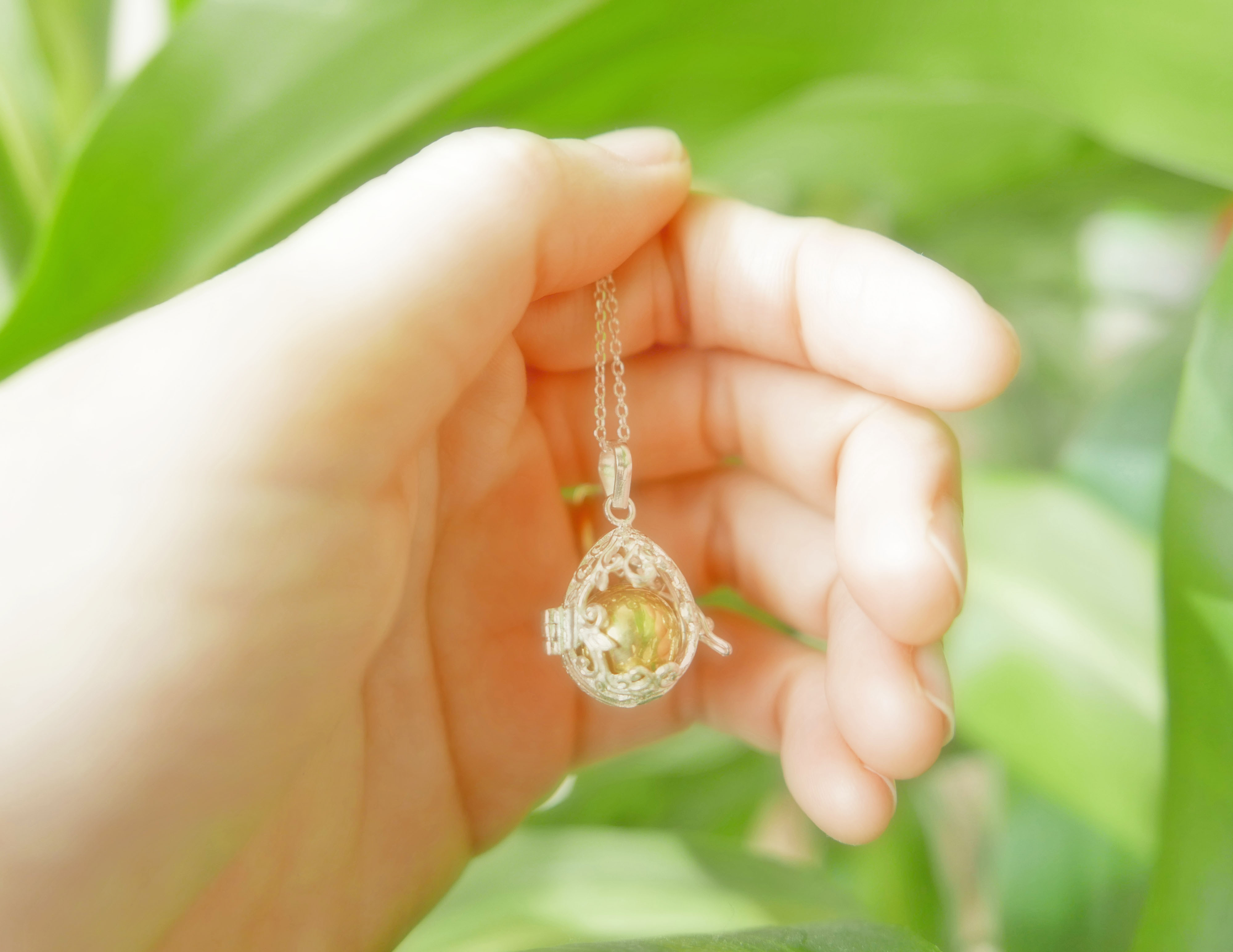 ✼シルバー925✼ジャスパーのネックレス༺ぱかりと開けられる•*•エレガントな卵型༻天然石アクセサリー/プレゼント人気