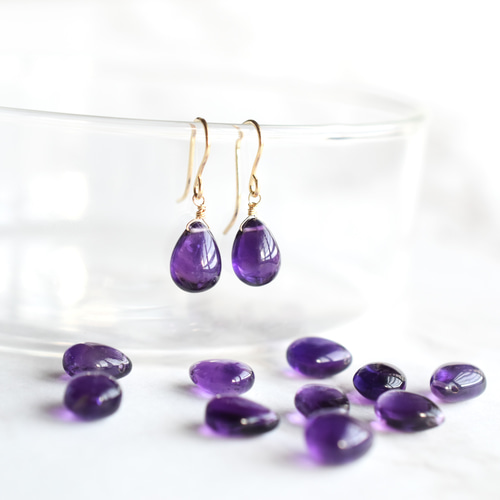 選べる・イヤリング変更可】AAA 濃いアメジスト ペアシェイプ