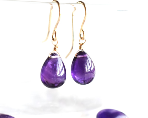 ete ペアシェイプ パープル石 ピアス 選べる・イヤリング変更可】AAA 濃いアメジスト ペアシェイプ