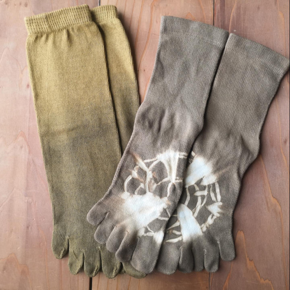 〘受注生産〙薬草染め wild silk&organic socks*2set sale有り✡草木染め5本指靴下 6枚目の画像