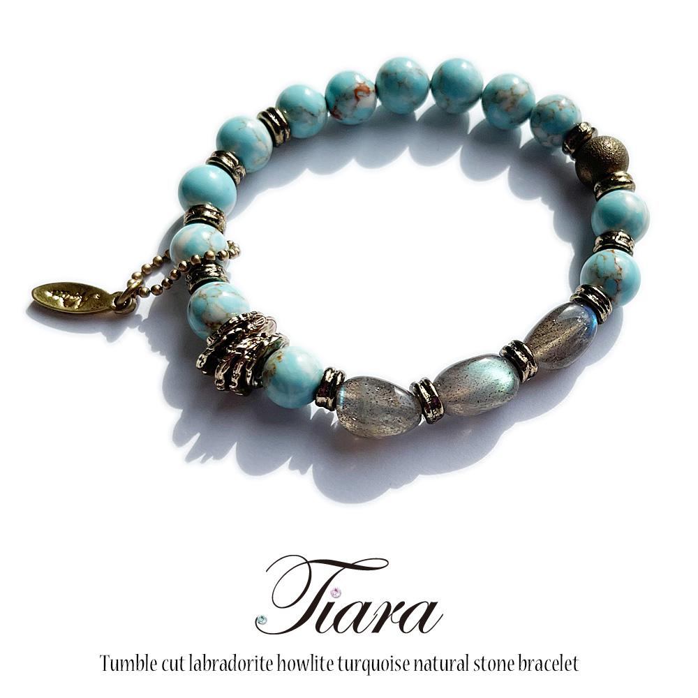 12月の誕生石 ターコイズ ラブラドライト 天然石 ブレスレット c553