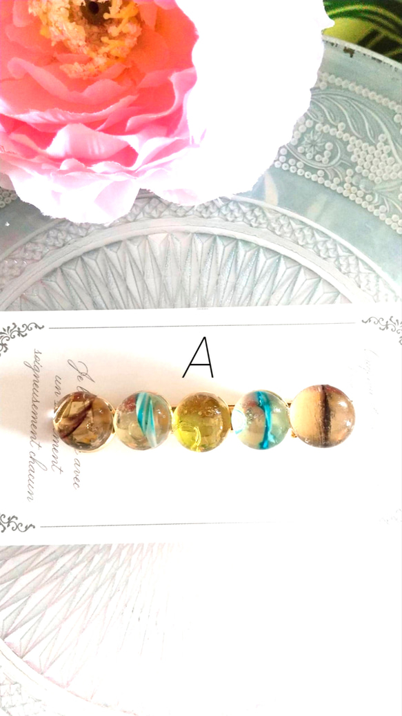 ♥️再販【沖縄産琉球ガラス】candycolor～goldクリップ式髪留め・スカーフ留めc 11 3枚目の画像