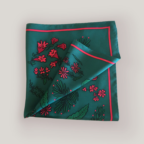 Flowers シルクスカーフ ~深緑~ ストール Pinkmoos Studio 通販
