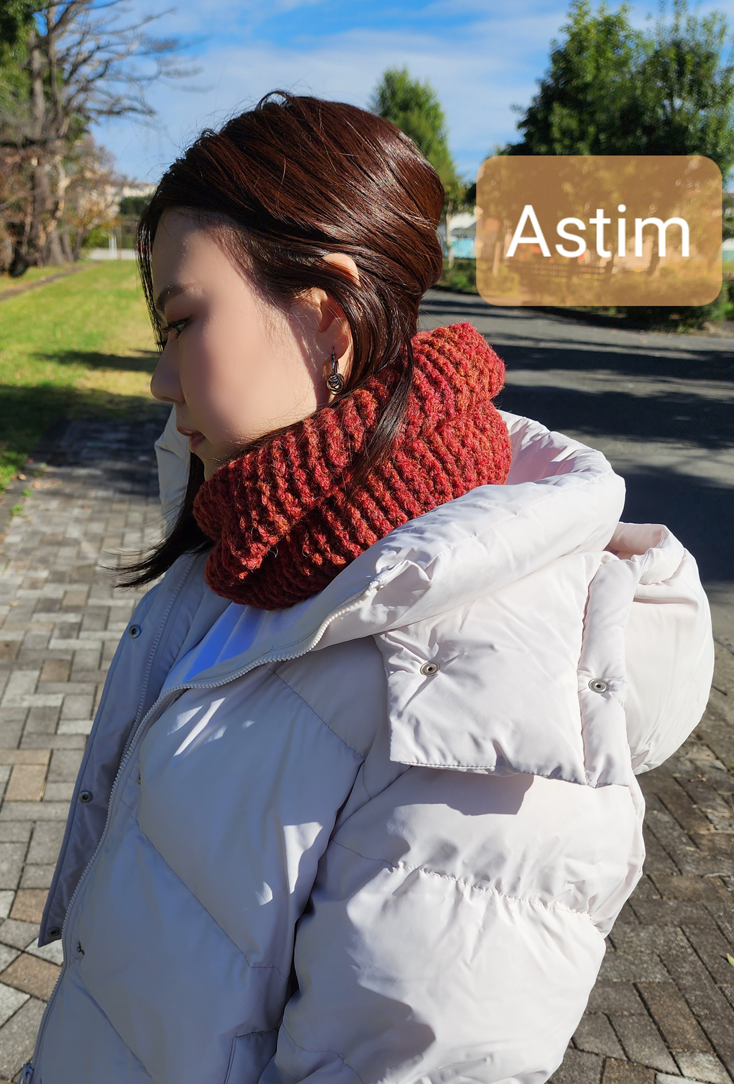 E61F【クリスマスギフト】秋冬にぴったりな赤/上質なイタリア製素材であたたかさ抜群のボリューミースヌード【送料無料】