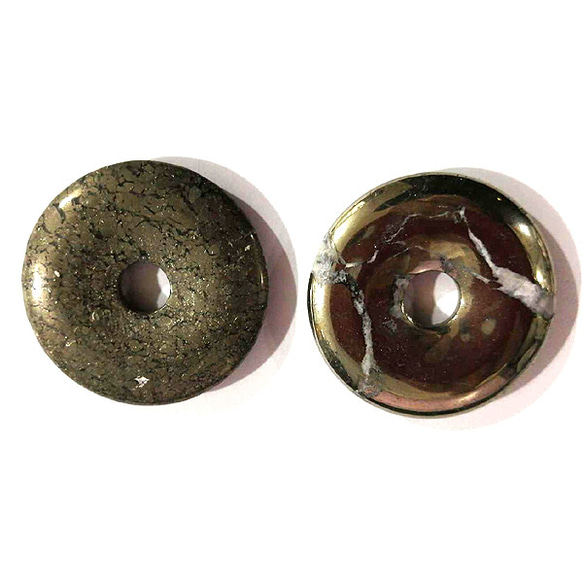 天然石材零件豌豆圓盤黃鐵礦甜甜圈形 pyr-pd-40 約 40 毫米 第3張的照片