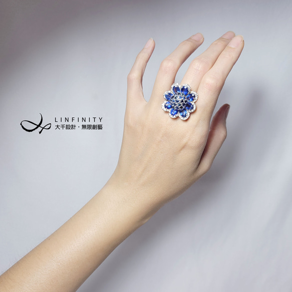 天然 頂級 藍寶石級 丹泉石 富貴 純銀 大寶石戒指 內徑17.5mm 第4張的照片
