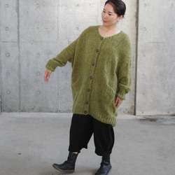 淺綠橄欖色手工編織馬海毛長開襟衫 第3張的照片