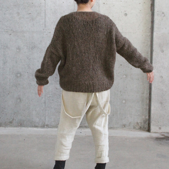 手編みモヘアショートセーター　カーキブラウン 8枚目の画像