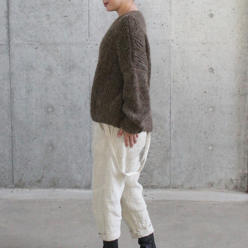 ◉軽ふわ手編みニット◉モヘアショートセーター カーキブラウン ニット