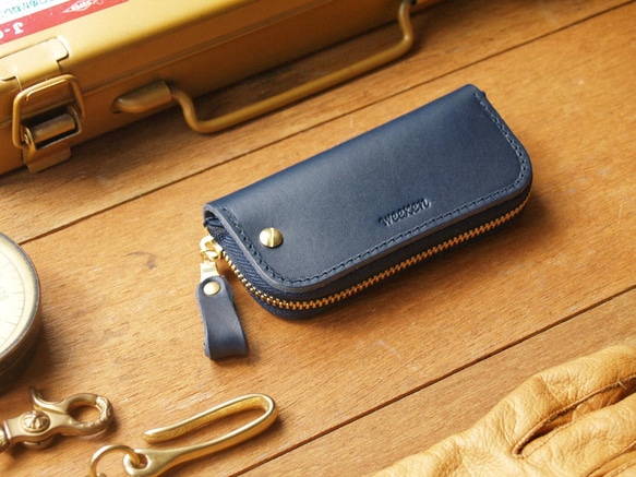 【週年慶特價 690】原價 1090【客製化刻字】Navy Blue 真皮鑰匙包 (英文刻印/禮盒包裝) 生日禮物 第1張的照片