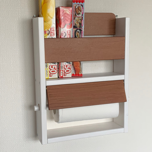 キッチンペーパーホルダー付大型スパイスラック(奥行9cm)日本製