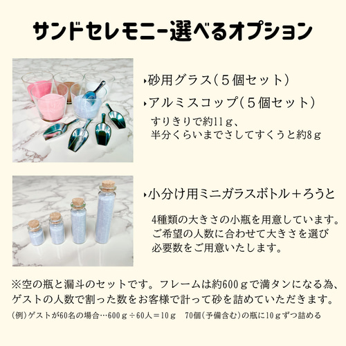 サンドセレモニー 容器 蓋つき 砂 説明文 セット 砂5色セット】サンドセレモニーフレーム タキシード&ドレス ゲスト参加