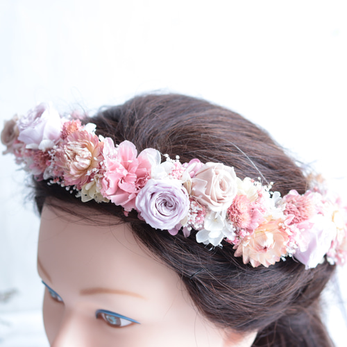 アンティークピンク&ラベンダー”のローズ&カーネーション花冠