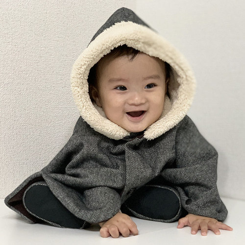 フード付きベビーポンチョ 白グレー ポンチョ わるく フード付きベビーポンチョ 白グレー ポンチョ わるく