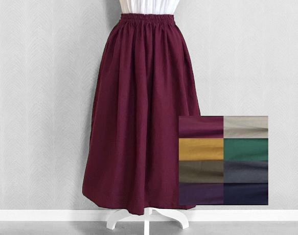 暖か起毛リネン全9色◇ギャザースカート　リネン100%