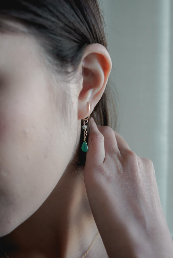 輕珠寶/ AAA綠玉隨水滴耳環(耳夾) 印度瑪瑙 純銀/金/玫瑰金 Green chalcedony 客製化禮物 第3張的照片