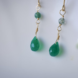 輕珠寶/ AAA綠玉隨水滴耳環(耳夾) 印度瑪瑙 純銀/金/玫瑰金 Green chalcedony 客製化禮物 第2張的照片