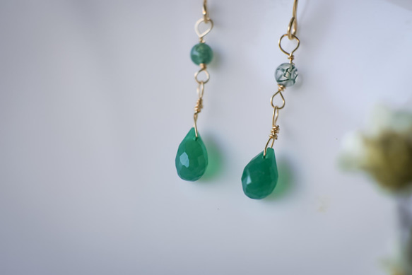 輕珠寶/ AAA綠玉隨水滴耳環(耳夾) 印度瑪瑙 純銀/金/玫瑰金 Green chalcedony 客製化禮物 第2張的照片