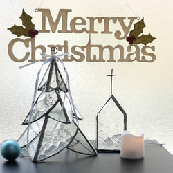*✴︎:.｡　ステンドグラスの大人クリスマスツリー②　　教会のキャンドルホルダー付き 1枚目の画像