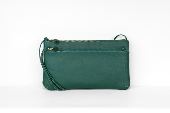 【長財布が入る】2WAY　薄型　サコッシュ　姫路レザー　グリーン　本革　ショルダーバッグ　日本製　ak-53nns 4枚目の画像