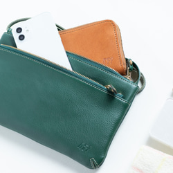 【長財布が入る】2WAY　薄型　サコッシュ　姫路レザー　グリーン　本革　ショルダーバッグ　日本製　ak-53nns 5枚目の画像