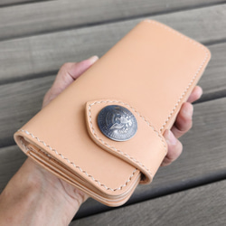 長財布/ロングウォレット フラワー＆バスケットカービング 手縫い