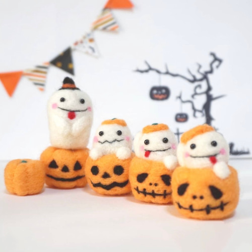 受注制作(ハロウィン)おばけさん＆ジャックオーランタンとミニかぼちゃ