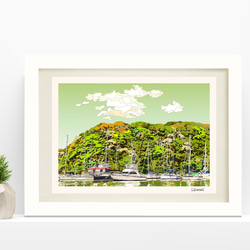 A4サイズ「ヨットハーバーと緑の森」 1枚目の画像