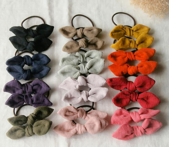 再販 スラブダブルガーゼ ミニリボンヘアゴム 2個セット 雑貨