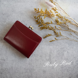 【送料無料】上品な高級イタリアンレザー 二つ折りがまぐち 短財布 レッド 赤 バーガンディー ガマ口 がま口 10枚目の画像