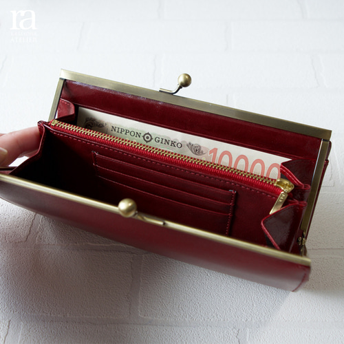 ヴァレンティノ　ガラヴァーニ　長財布　2つ折り　レッド　赤　がま口 送料無料】高級イタリアンレザー がまぐち 長財布 ルビーレッド バー