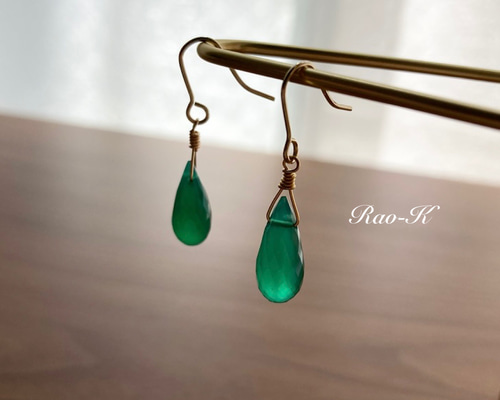 ✨14kgf グリーンオニキスのピアス/イヤリング ピアス（フック