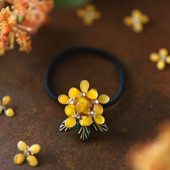 金木犀のヘアゴム 秋 10月 誕生日花 ヘアゴム ちくわ