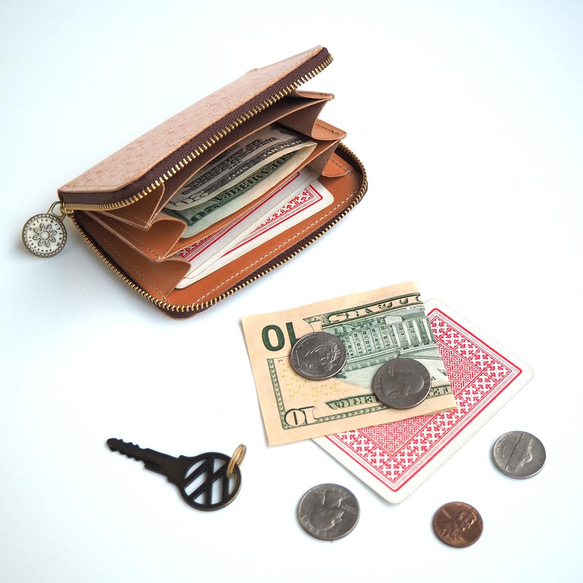 ラウンドファスナー コンパクト財布（ヴィンテージ マリーゴールド）牛革 小さい レディース ILL-1145 5枚目の画像