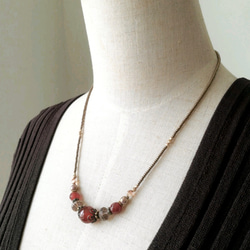 赤朱色レッドアゲートのセミロングネックレス 6枚目の画像