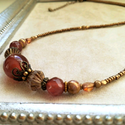 赤朱色レッドアゲートのセミロングネックレス 5枚目の画像