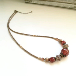 赤朱色レッドアゲートのセミロングネックレス 7枚目の画像