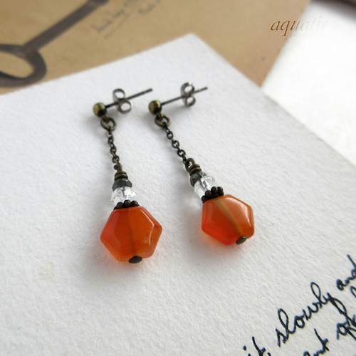 ヘキサゴンカーネリアンのチェーンピアス/イヤリング ピアス（フック  