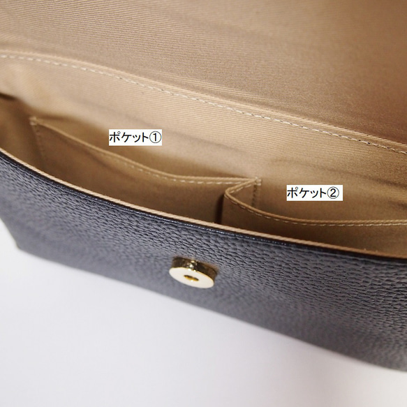 ★手工製作★日本製造★真皮★錢包袋★翻蓋★帶手柄（可拆卸）★斜挎包★黑色★ 第11張的照片