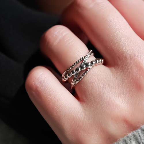 MR129】SV 流行のレイヤー加工 つぶつぶリング オープンリング